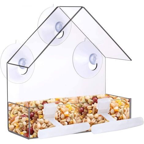 Mangeoires à fenêtre Acrylique Transparent, Bird Feeder Mangeoire à Oiseaux Sauvages avec Porte-graines et 3 Ventouses Puissantes, 15.5 x 15 x 5cm (1/5)