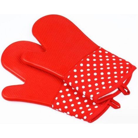 Gants de four - Cuisine - Silicone - Résistants à la chaleur - 2 pièces - Rouge (1/3)