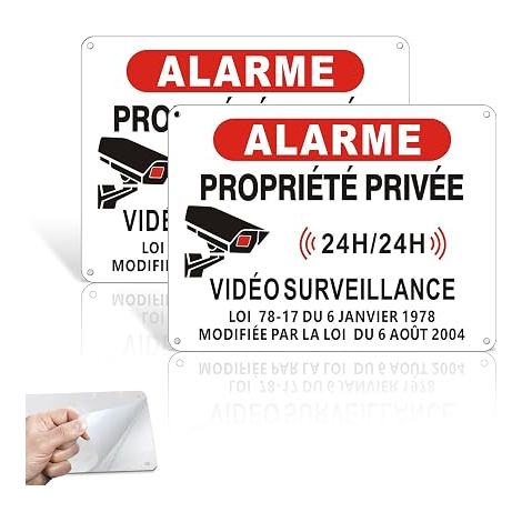 Aluminium Alarm Panel, 20 x 15 cm Video Surveillance Sign with Adhesive Sticker, Private Property Surveillance for Home, Shop, Indoor/Outdoor Use (1/5)