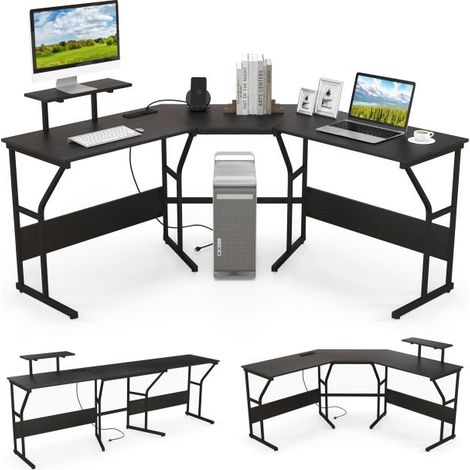 L-shaped Corner Computer Desk w/ Movable Monitor Stand for Working & Writing & Gaming (1/5)