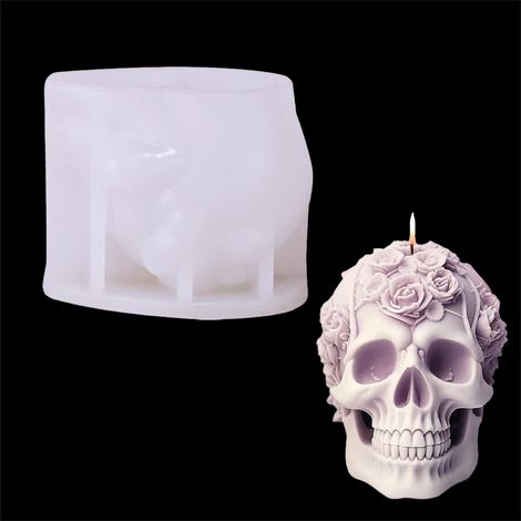 Moule à bougie en silicone époxy 3D en forme de tête de mort - En silicone époxy - Pour Halloween - Pour béton, plâtre, bougies à couler (02) (1/5)