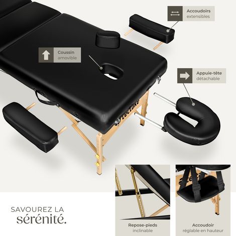 Table de massage portable pliante en bois et cuir synthétique noir — vue 3