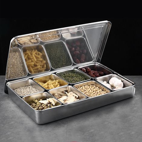 Boîte à épices en alliage d'aluminium à 8 compartiments, récipient de rangement pour condiments, pot à épices, ustensiles de cuisine (1/5)