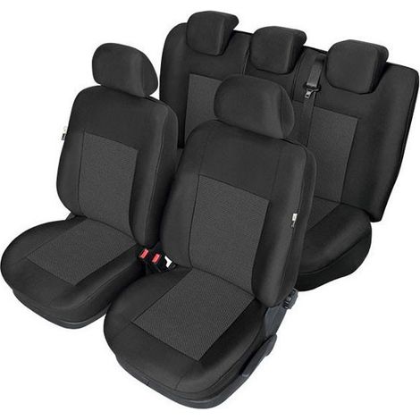 Komplettes Set Sitzbezüge Kegel‑Serie "Tailore Made" für vordere und hintere, geteilte Sitze des Opel Corsa E 2014–2019, schwarz