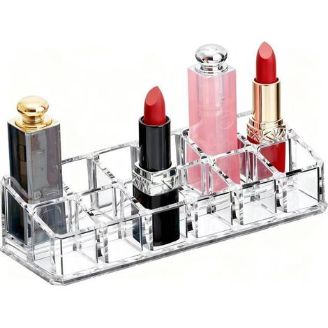 BelleRise - Boîte de rangement transparente en acrylique pour rouges à lèvres et gloss, présentoir à cosmétiques à 12 compartiments (1/4)