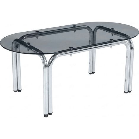 Table à manger ovale en métal et verre trempé 6 places noir (1/5)