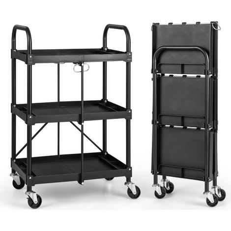 Carrello a 3 piani da cucina con ruote e corrimano universali Nero (1/5)