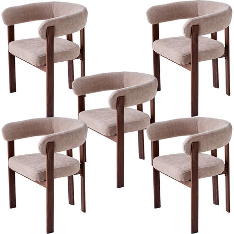 Wokaka Pacchetto di 5 sedie vintage – Schienale curvo – rivestite in ciniglia morbida – gambe in metallo – per cucina e sala da pranzo – Marrone