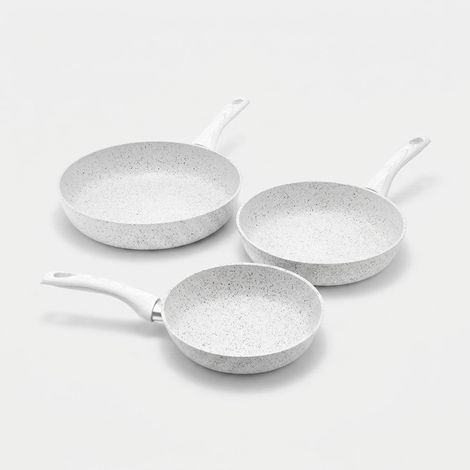 3-teiliges Antihaft-Pfannenset mit weißem Holzgriff Bisetti Stonewhite (1/4)