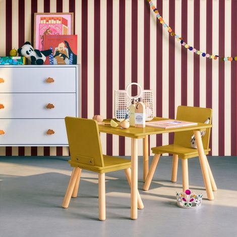 sweeek - Table carrée enfant bois de pin 2 assises jaune - Judith