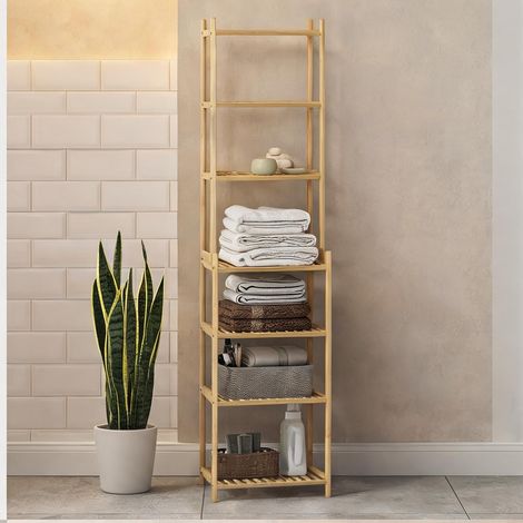 Étagère de salle de bain en bambou 7 niveaux colonne 180 cm (1/5)