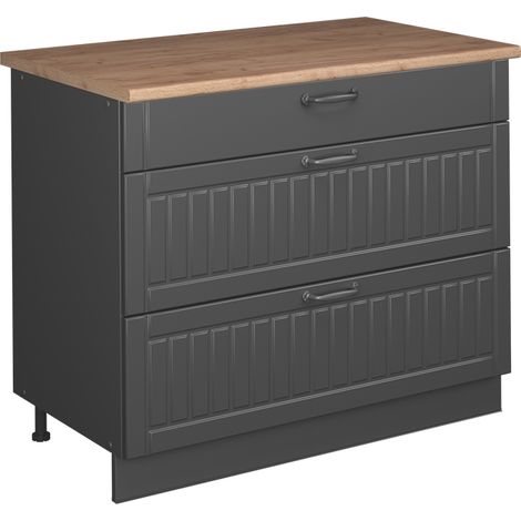 Meuble cuisine Fame-Line, Gris foncé/Anthracite, 100cm, PT Chêne, Vicco (1/5)