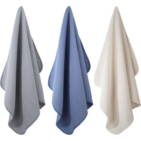 3 Premium Microfiber Kitchen Towels - Honeycomb Fabric - Dark Blue/Grey/Off-White - 40 x 71 cm NPTERBL