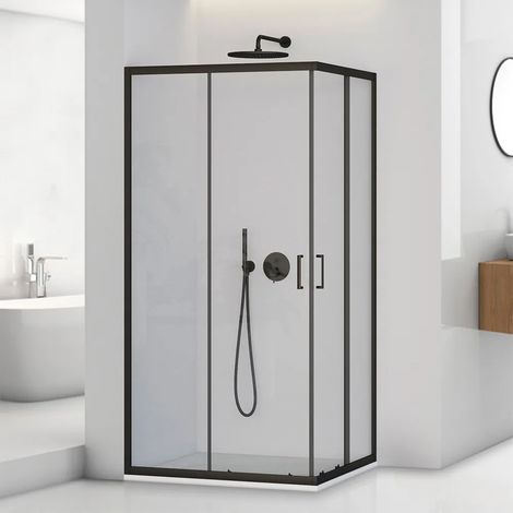 Box doccia angolare 80x100 cm nero opaco con doppio scorrevole Tay (1/5)
