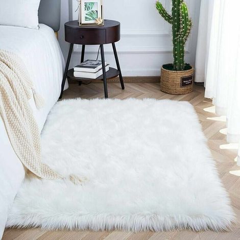 Tapis Faux en Peau de Mouton,1, 75 x 120cm Imitation Toison Moquette Fluffy Soft Longhair Décoratif Coussin de Chaise Canapé Natte (Blanc) (1/5)
