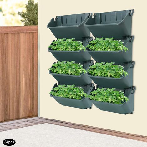 24 packs Wall Planters Outdoor,Vertical Garden Planter with Drainage Holes,Living Wall Planter Outdoor for Balcony Fence Patio,Wall Mounted Plant Pots for Herbs Flowers Succulents (1/5)