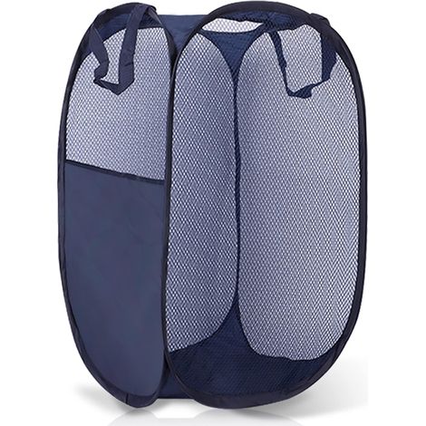 Paniers à linge escamotables, panier à linge en maille pliable, paniers de lavage escamotables portables 60 L pour chambre et salle de bain (bleu) (1/5)
