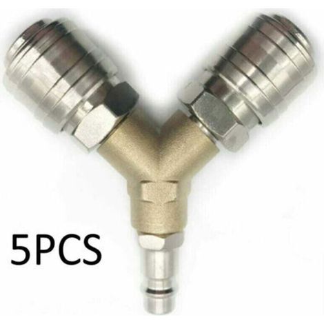 Raccord pour compresseur,Distributeur d'air Comprimé, Raccord dair Comprimé 1/4 Connecteur d'air Comprimé 3 voies à dégagement rapide avec distributeur Y à filetage mâle raccord rapide comprimé (Lot d (1/5)