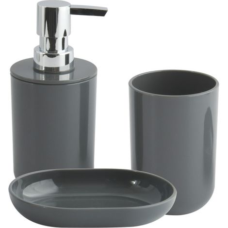 Lot de 3 accessoires de salle de bain INAGUA Gris foncé MSV