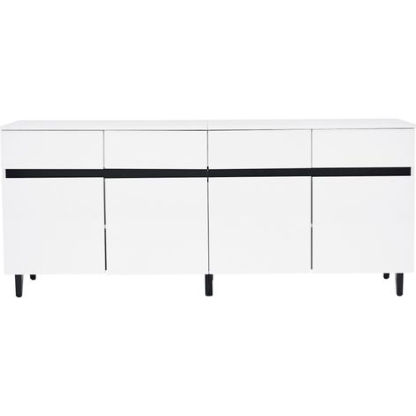 Aparador blanco brillo con 4 cajones, 2 puertas y estantes regulables 160 cm (1/5)