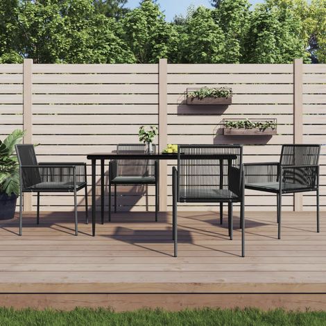Ensemble Table et Chaise de Jardin Contemporain  Ensemble à dîner de jardin coussins 5 pcs noir rotin et acier 29012