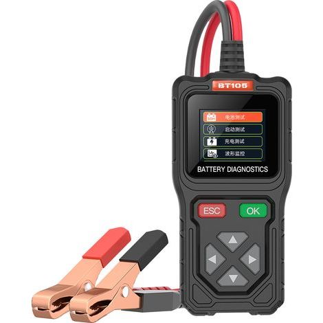 Analizador profesional de baterías para automóviles de 12 V/24 V: comprobador de baterías, alternadores y motores de arranque con pantalla a color, diagnóstico de estado e impedancia (CCA, SOC, SOH, r (1/5)