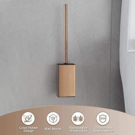 Porte-Brosse WC Rosé Gold Mural en Acier INOX 304, Élégant et Antirouille avec Réservoir Hygiénique – pour Salle de Bain Moderne et Hôtel (1/4)