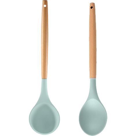 Ustensile De Cuisine - Tete En Silicone - Manche En Bois - Compatible Poêles Antiadhésives - Lot De 2 (1/5)