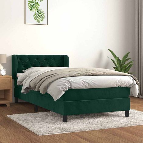 Lit avec sommier à lattes, matelas à ressorts ensachés 80 x 200 cm velours vert foncé - PANGIVO (1/5)