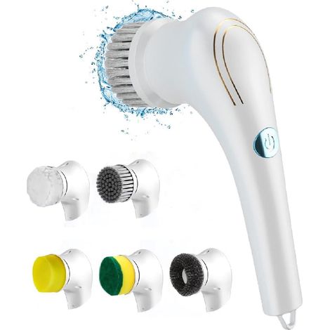 Elektrische Reinigungsbürste, 360°-Schrubber, 5 austauschbare Bürstenköpfe, wasserdicht (IPX7), Hochleistungsakku, Reinigungsbürste (1/4)