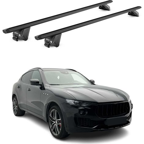 OMAC Dachträger Aluminium TÜV geprüft für Maserati Levante 2017-2024 – Für integrierte Dachreling – T Nut – Max 100 kg – 2 Schlösser Schwarz (1/5)