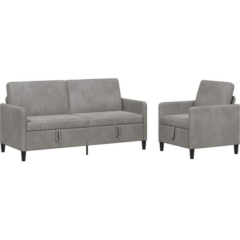 Sofa Set mit Stauraum 2 stk. Hellgrau Polyester vidaXL