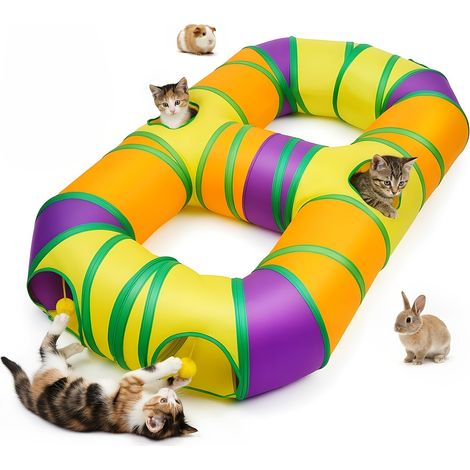 Grand tunnel pliable pour chat d'intérieur, avec un design labyrinthique, adapté aux chatons, chiots et lapins. (1/5)