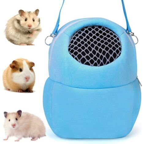 Hamster Carrier, Pet Carrier, for Warm Sleeping Hanging Bag for Small Pets Hedgehog Sugar Glider Squirrel Rabbit (M, Blue) (1/5)