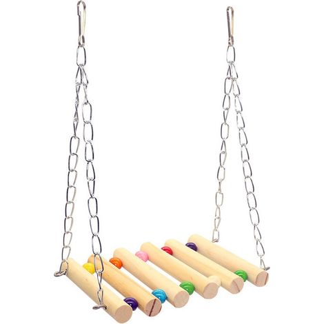 Siège pour oiseaux - Balançoire pour perroquets - Pont pour oiseaux - Accessoires pour cages à oiseaux - Balançoire en bois colorée - Jouet pour perruches - Support pour oiseaux (1/5)