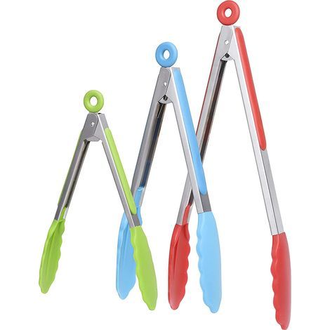 Pince Cuisine Pince Barbecue en Acier Inoxydable et Silicone Résistant à la Chaleur 480 F lot de 3 250 C de 30 et 22 9 cm de 17 8 cm (1/4)