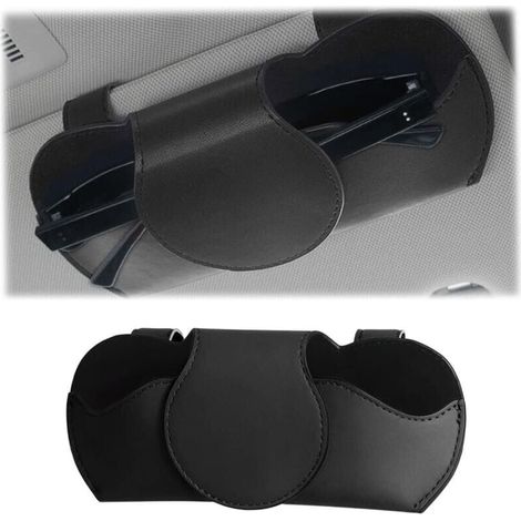 Car Sun Visor Glasses Holder, PU Leather Glasses Case, Magnetic Car Glasses Holder, Universal Car Interior Accessories, for Car (Black) (1/4)