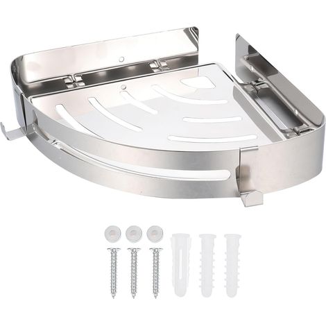 Étagère d'angle de rangement pour salle bain en acier inoxydable, sans perçage, organisateur (1/5)