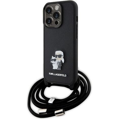 Karl Lagerfeld KLHCP15LSAKCPSK iPhone 15 Pro 6.1 Hardcase schwarz/schwarz Crossbody Saffiano Metall Pin Karl & Choupette (1/5)