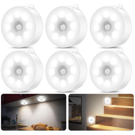6 Pièces,veilleuse 3 Modes ampoule rechargeable,ampoule ABS batterie,lumiere led sans fil,pour armoire,led chambre,escaliers, Chambre D'enfant,cuisine ( blanc froid).