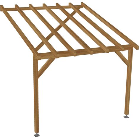 Carport adossé 3x3 - Tuilable pente 30% - Bois massif traité CL3 Marron - Robuste + Vis & pieds de poteaux réglables (1/5)