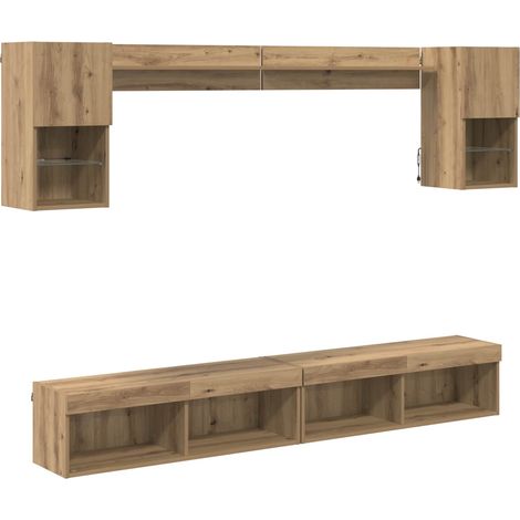 Meubles TV muraux, Armoires TV suspendues avec LED avec LED 6 pcs Chêne artisanal fr2817 - Maison La Vie (1/5)