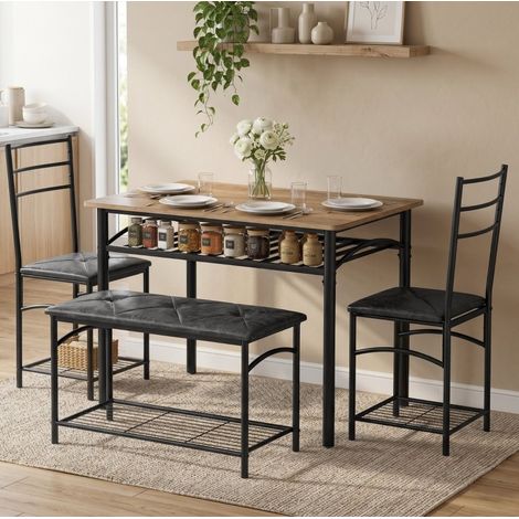 Conjunto de mesa de comedor de 4 piezas con 2 sillas y banco, almacenaje, marrón y negro DESVIAE (1/5)