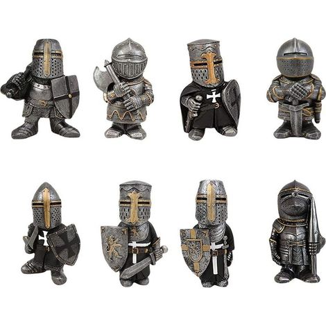 Statue de jardin - Garde nain chevalier en armure miniature, sculpture résine haute qualité, décor pour maison et jardin, peinture manuelle, 13cm (1/5)