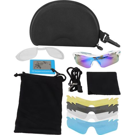 Ortviai Lunettes de vélo polarisées pour cyclisme et sports outdoor – Monture ergonomique, lentilles HD anti-UV en PC, coloris blanc et bleu, protection oculaire intégrée (lunettes de protection) (1/5)