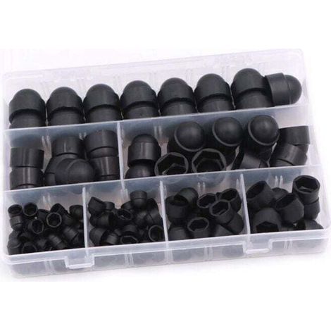 145 Pièces Cache Vis Écrou De Protection,Kit D'Écrous Dôme Capuchons De Protection Dôme Écrou De Boulon Couvrent 6 Tailles M4 M5 M6 M8 M10 M12 Avec Boîte Pour Machines, Meubles Et Véhicules (Noir) (1/4)