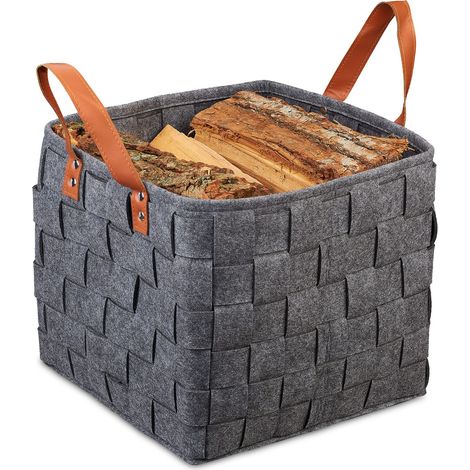 Panier en Feutre tressé, Panier Pliable de Rangement Feutre, étagère avec anses, 29x31x31cmGris foncé (1/5)