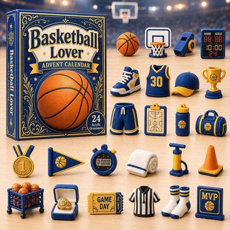Calendrier avent sport 2026 2D basket-ball bleu et jaune