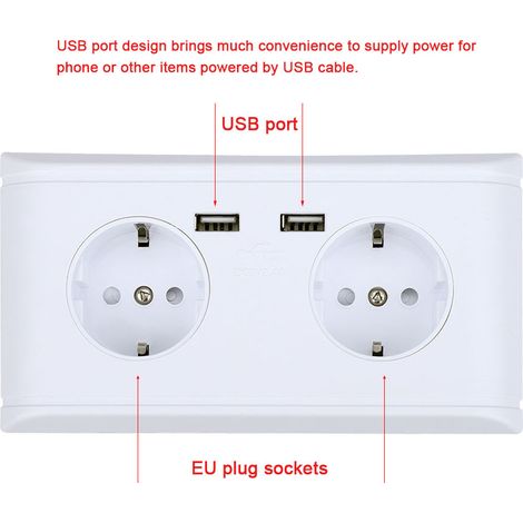 Multifunktionale EU-Wandsteckdose mit zwei USB-Anschlüssen zum Laden von Mobiltelefonen (250 V) (1/5)