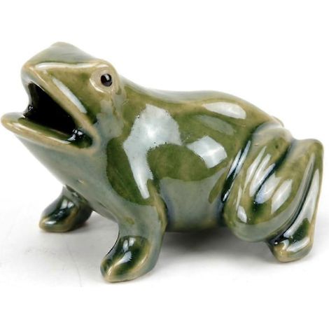 Fontaine à eau grenouille réaliste en céramique petite fontaine décorative avec jet d'eau continu - Verte (1/5)